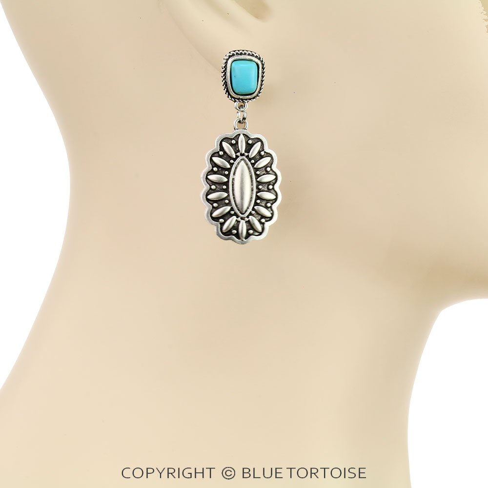 2" Long, Concho Natural Stone Post Earrings - Image 2