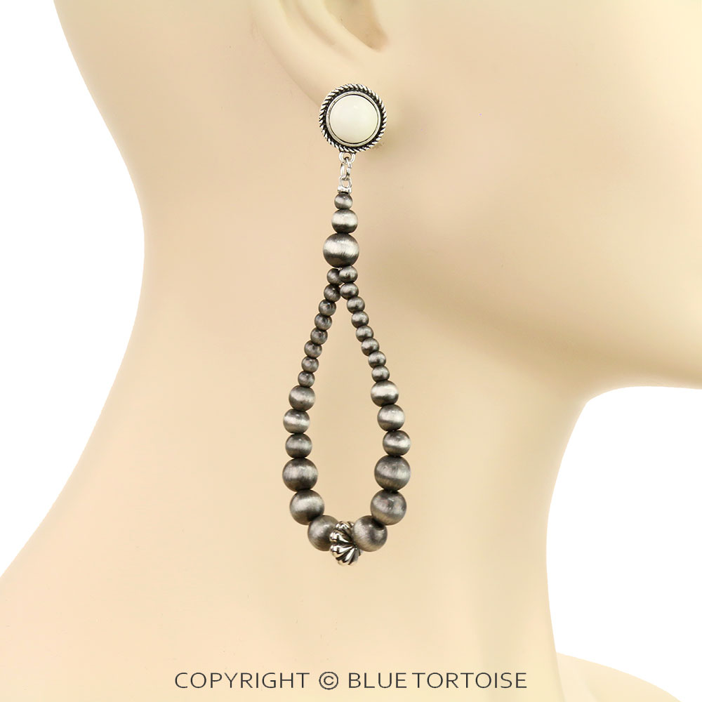 4" Long, Graduated Navajo Style Pearl, Natural White Stone Post Earrings - Image 2