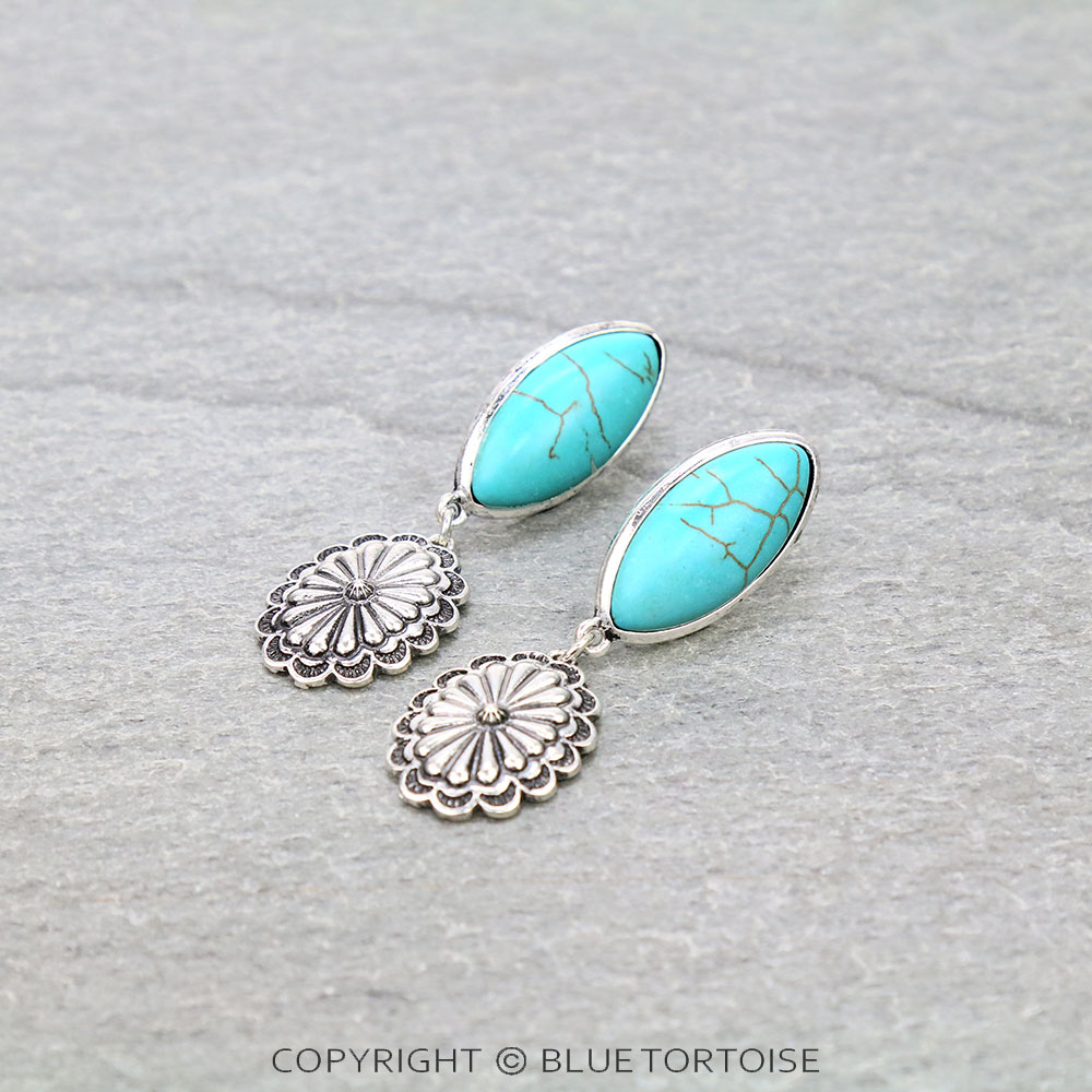 Western Concho with Semi Stone Stud Earrings