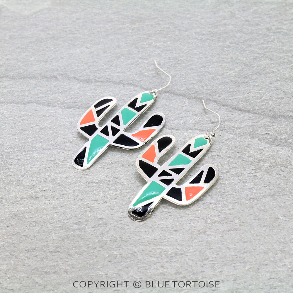 Western Cactus Epoxy Dangle Earrings