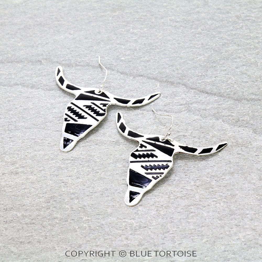 Western Steer Skull Epoxy Dangle Earrings