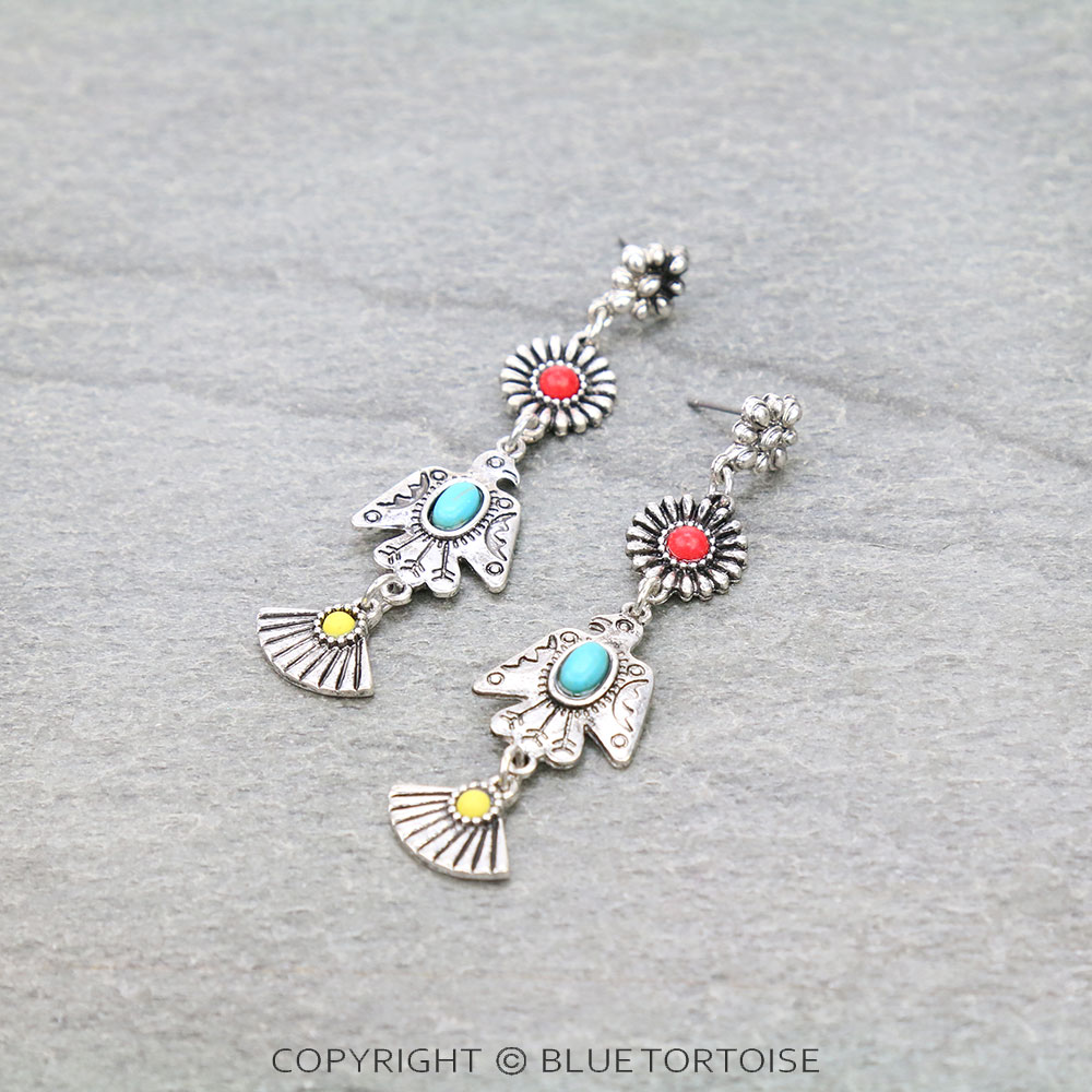 Western Multi Charm Drop Stud Earrings