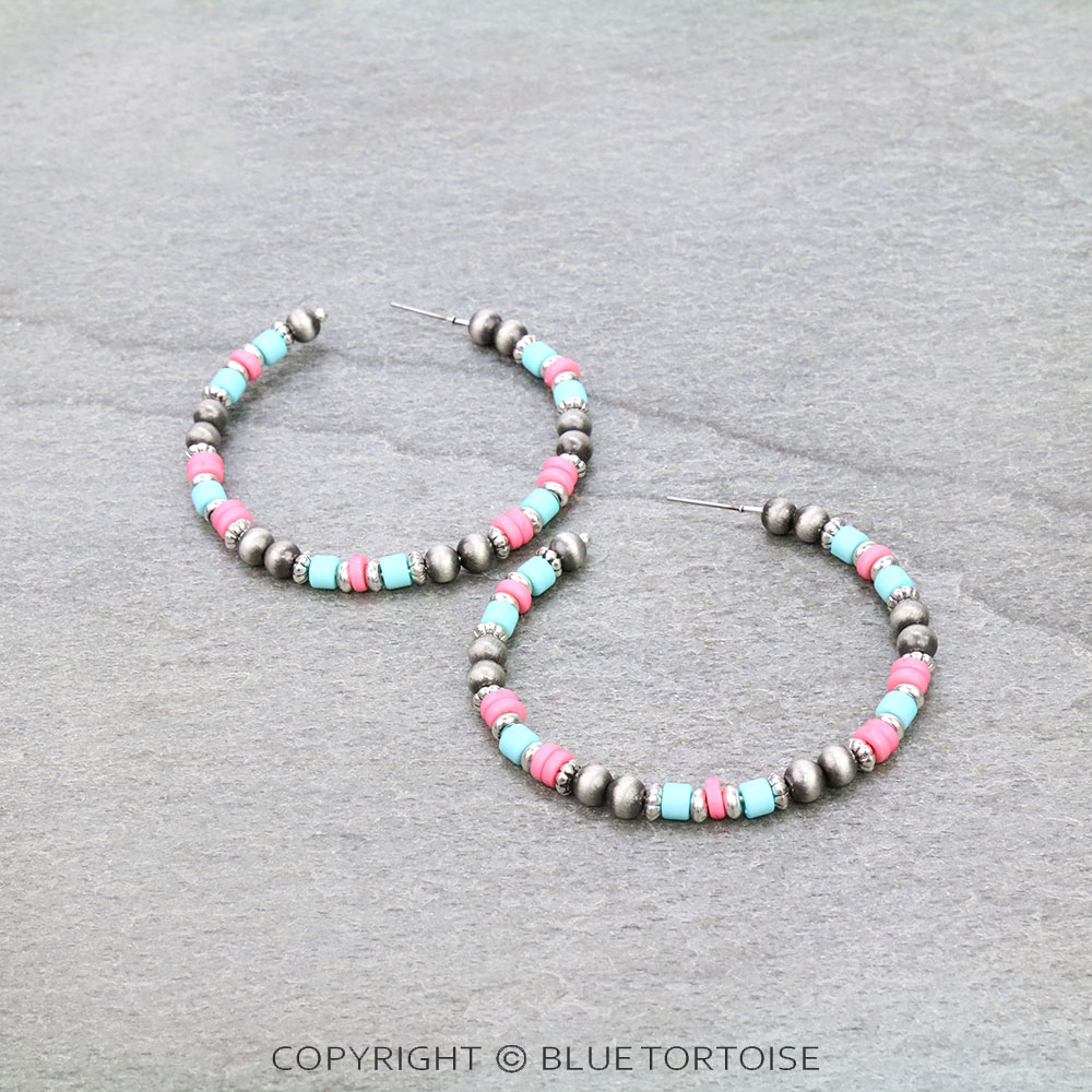 Navajo Style Pearl Hoop Earrings