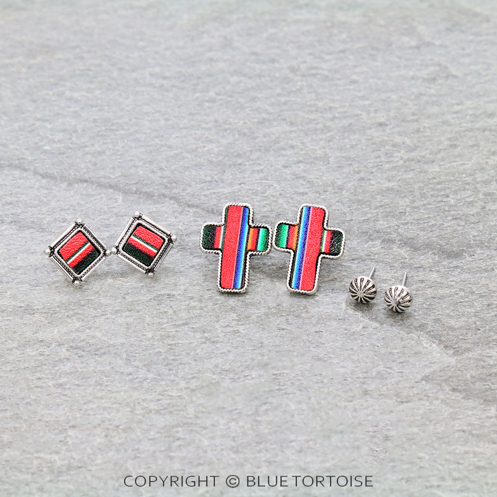 3 Pair Western Cross Earring Set