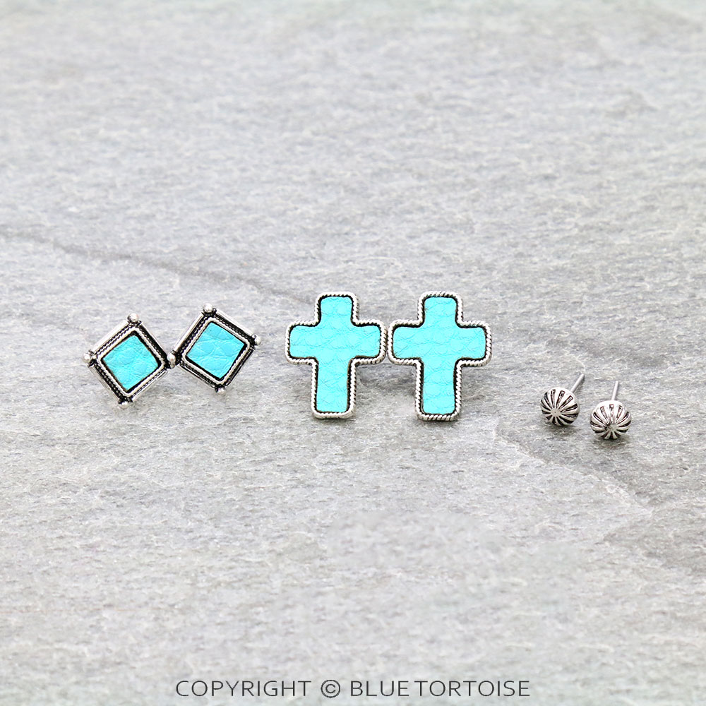 3 Pair Western Cross Earring Set