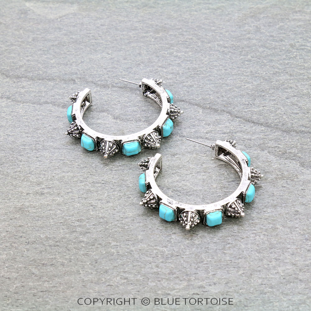 Western Semi Stone Hoop Earrings