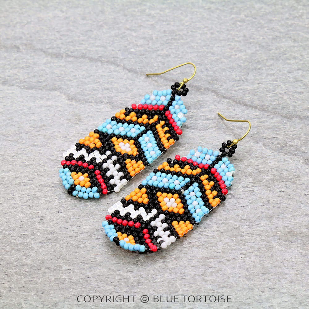 2" Aztec Seed Bead Dangle Earrings