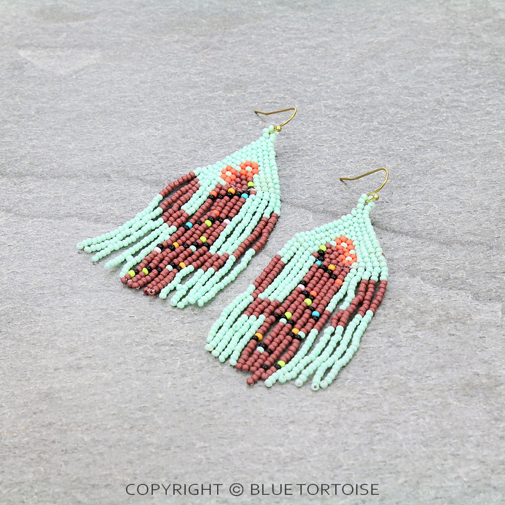 3" Cactus Seed Bead Fringe Dangle Earrings