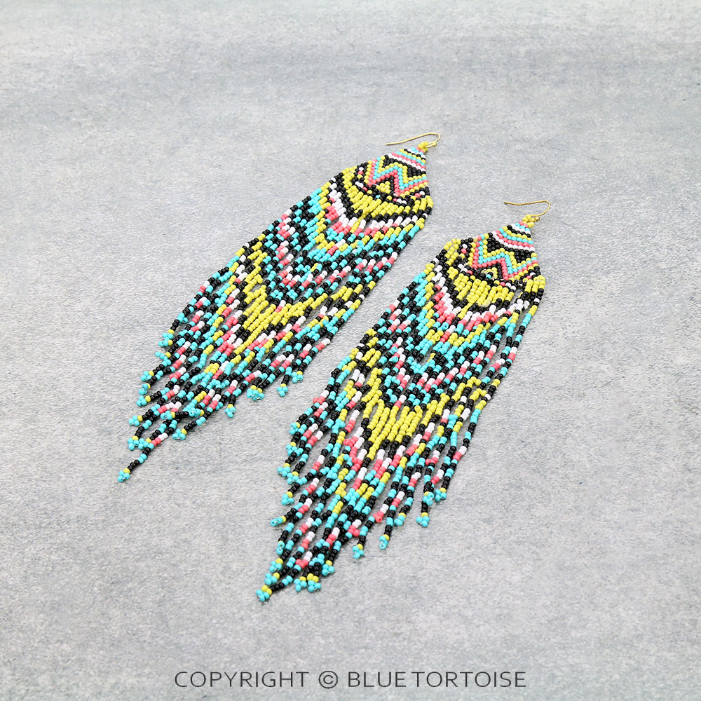 7" Long Seed Bead Fringe Dangle Earrings