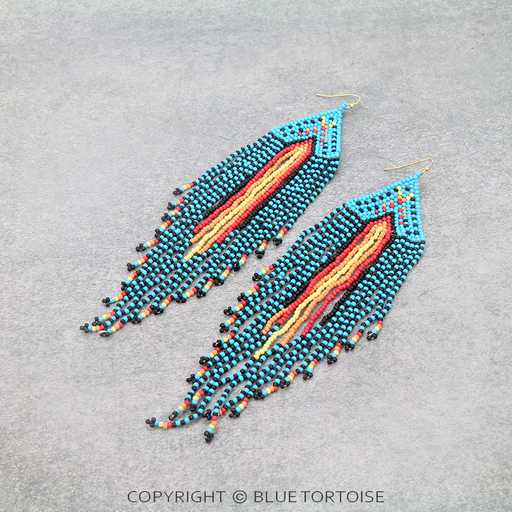 7" Long Seed Bead Fringe Dangle Earrings