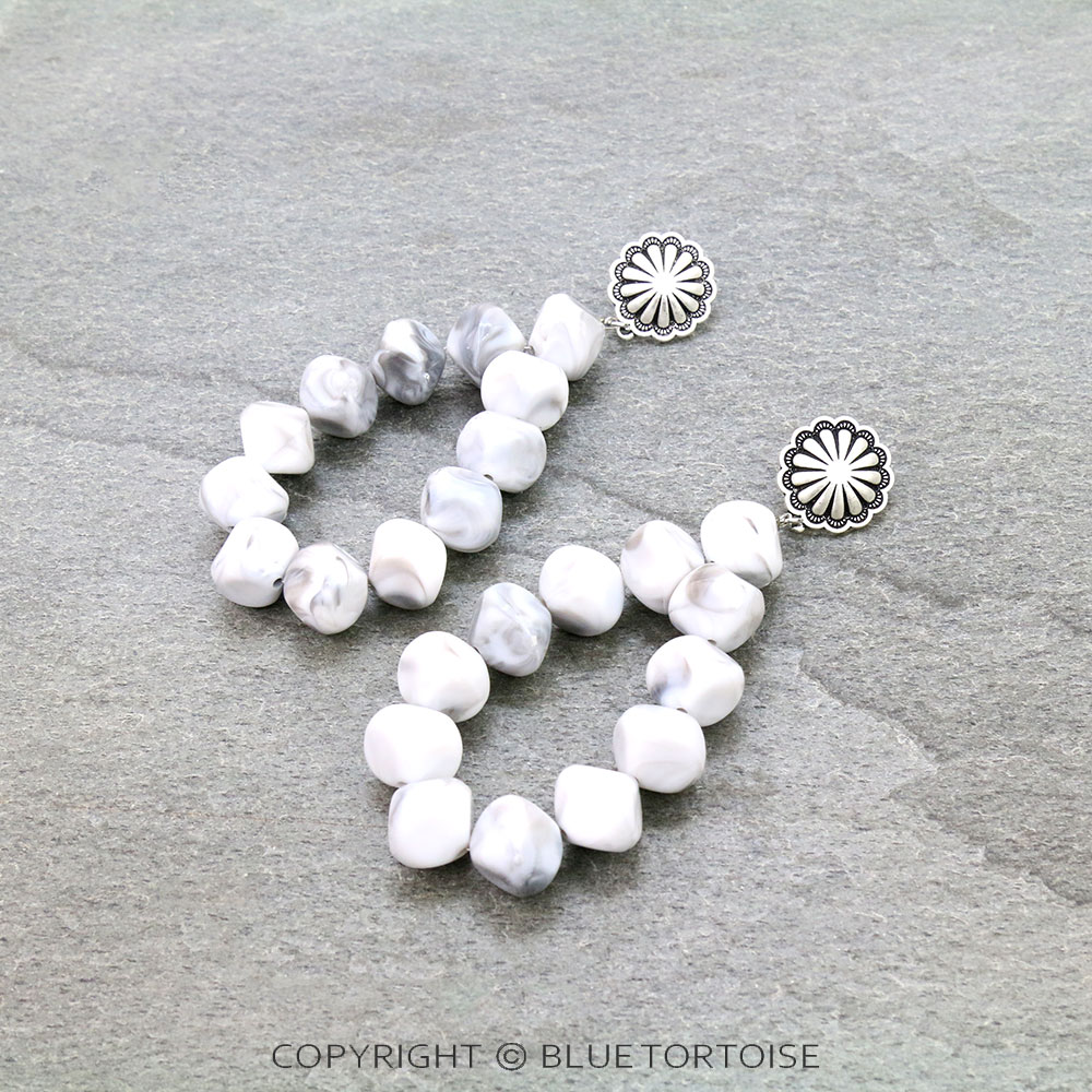 4.5" Long, Big! 12mm Synthetic Resin Bead, Brass Concho Post Earrings