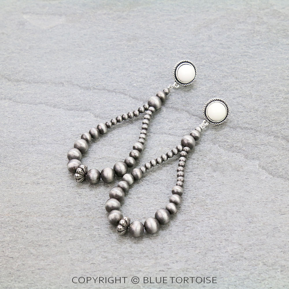 4" Long, Graduated Navajo Style Pearl, Natural White Stone Post Earrings