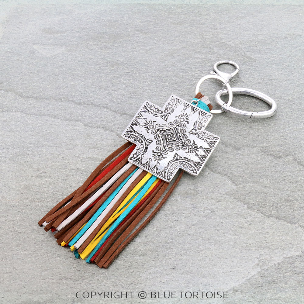 Western Cross Tassel Keychain
