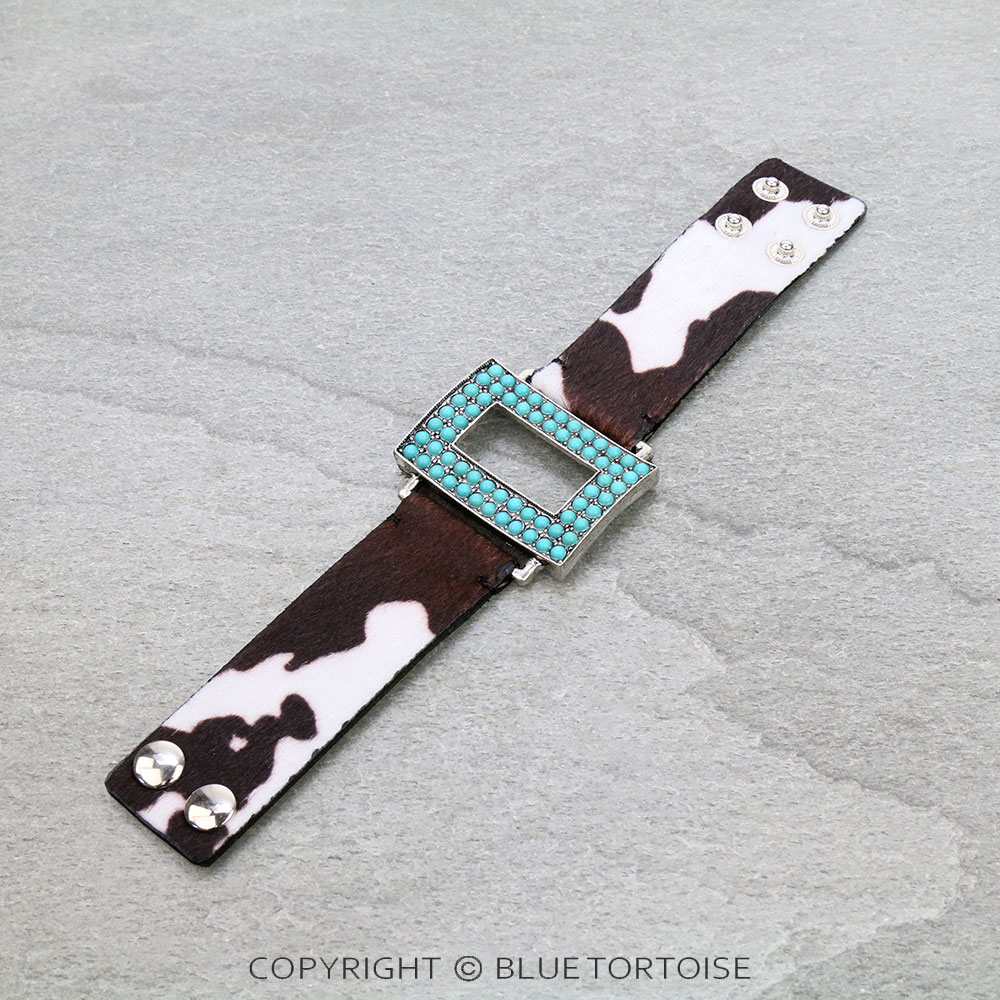 Rectangle Cutout with Cowhide Leather Snap Button Bracelet - Image 2