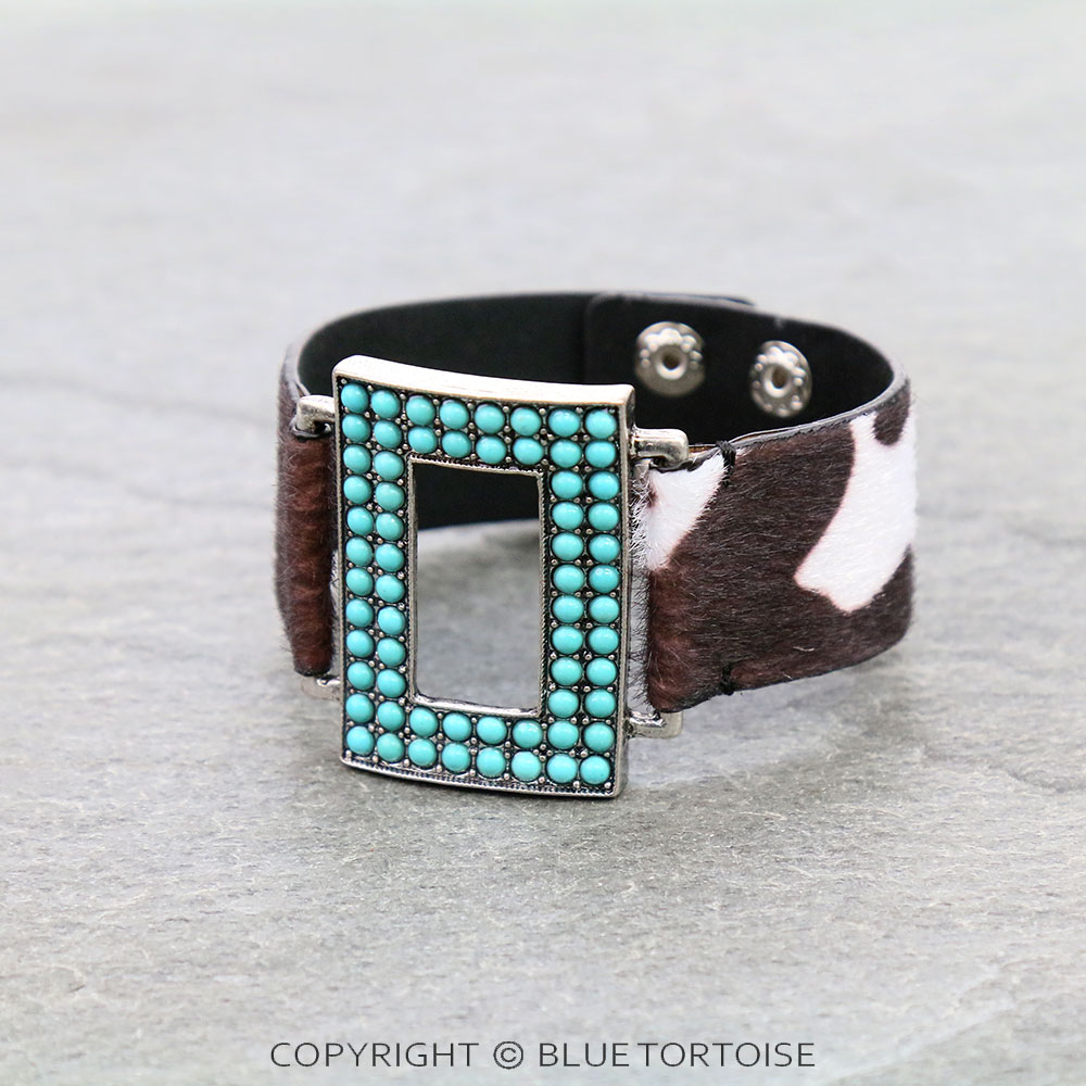 Rectangle Cutout with Cowhide Leather Snap Button Bracelet