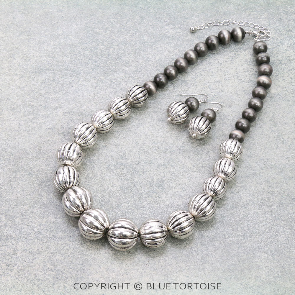 Western Navajo Style Pearl with CCB Necklace Set