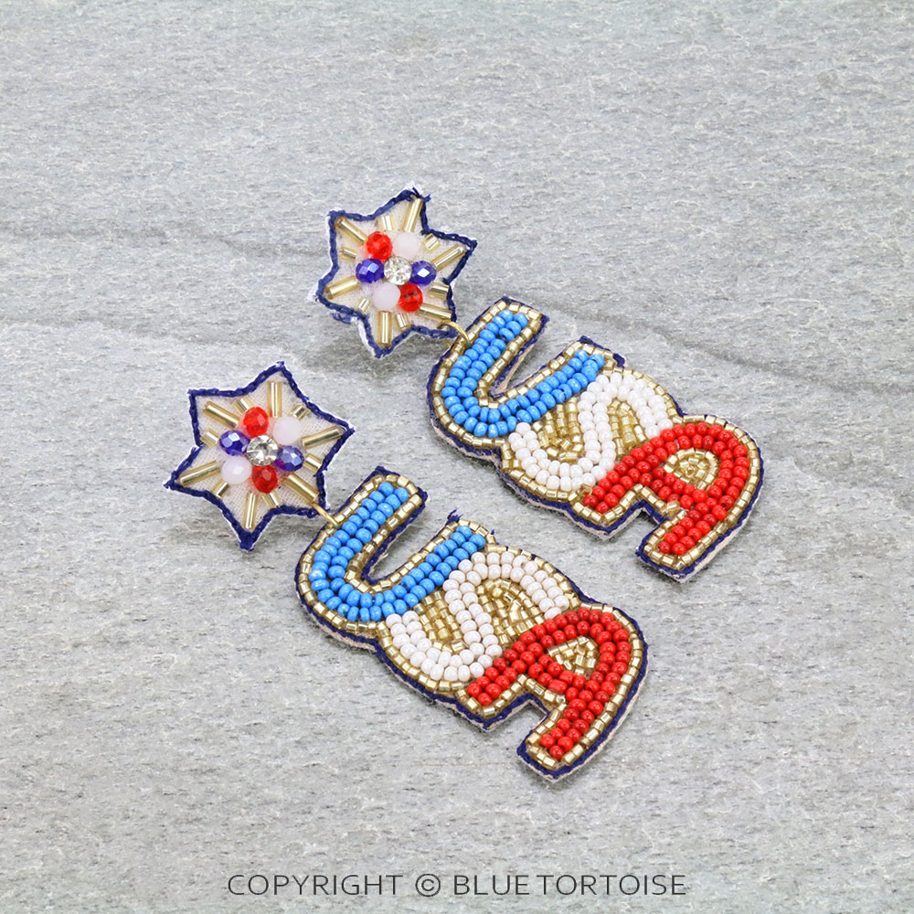3" Beaded USA Stud Earrings
