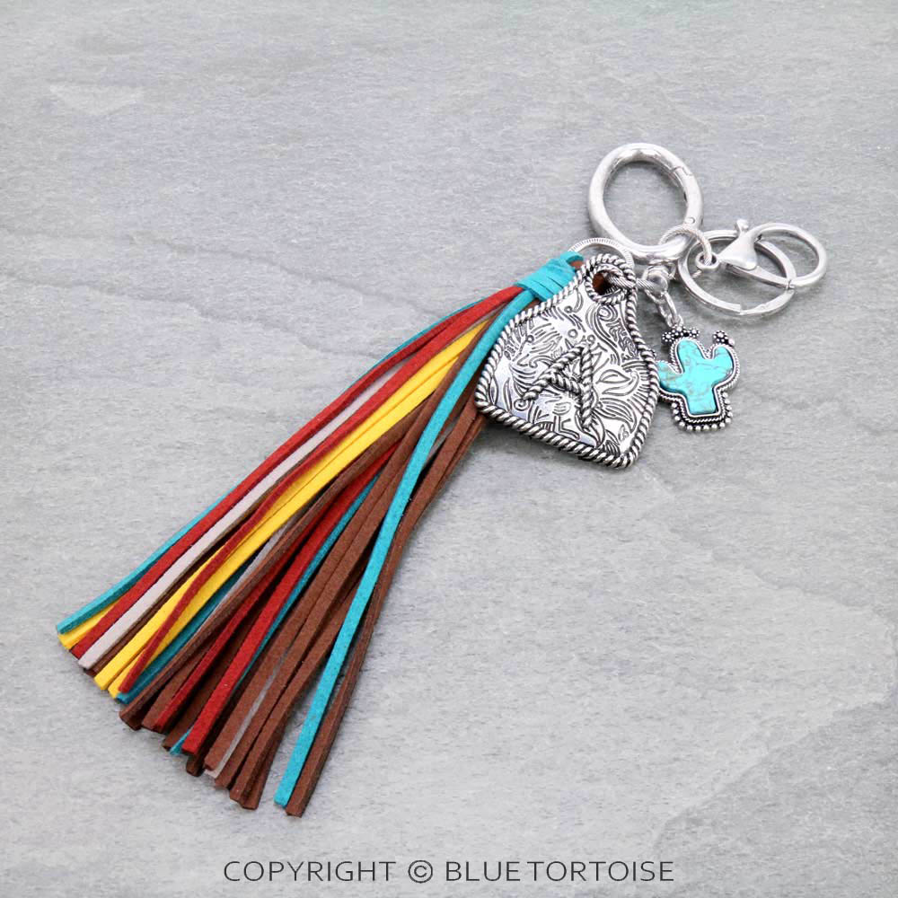 Cow Ear Tag Initial "A" Pendant With Tassel Keychain