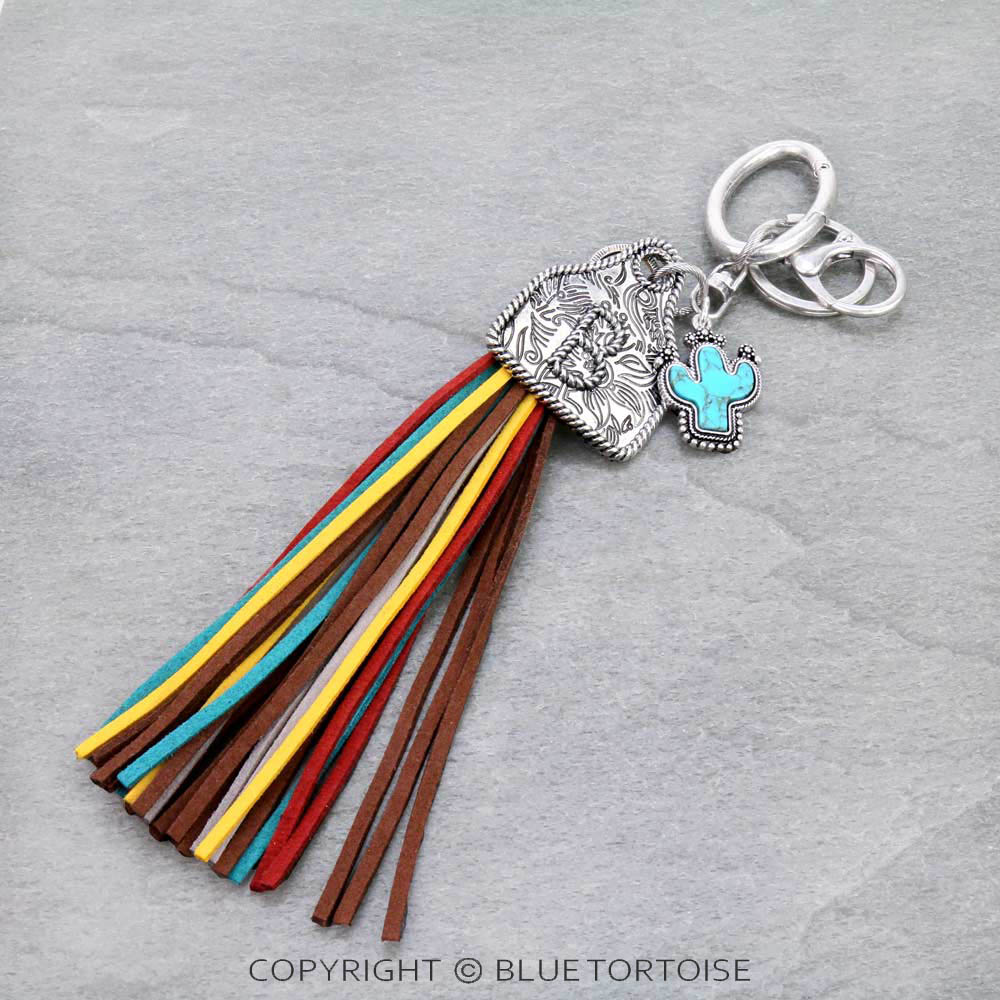 Cow Ear Tag Initial "B" Pendant With Tassel Keychain