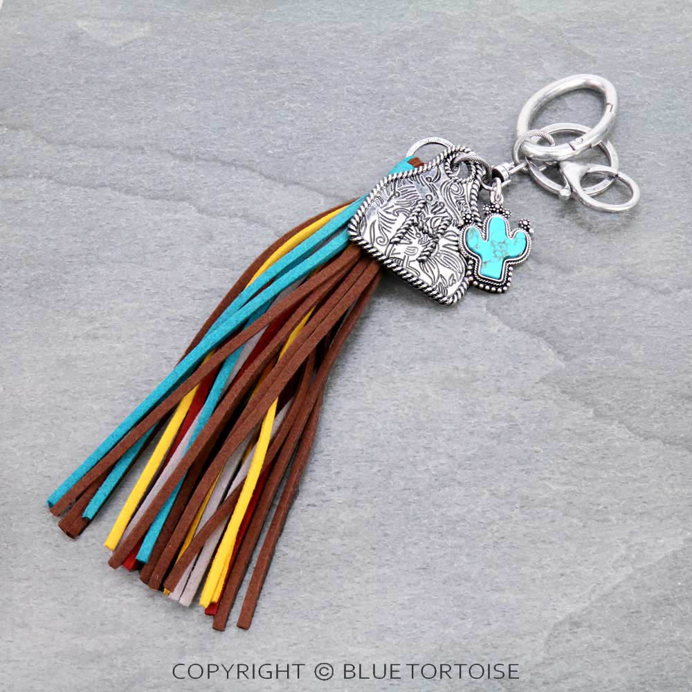 Cow Ear Tag Initial "H" Pendant With Tassel Keychain