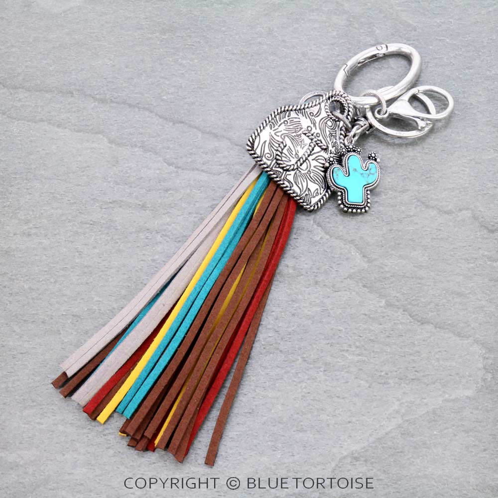 Cow Ear Tag Initial "J" Pendant With Tassel Keychain
