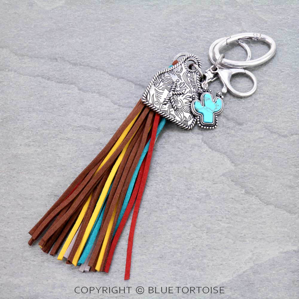 Cow Ear Tag Initial "K" Pendant With Tassel Keychain