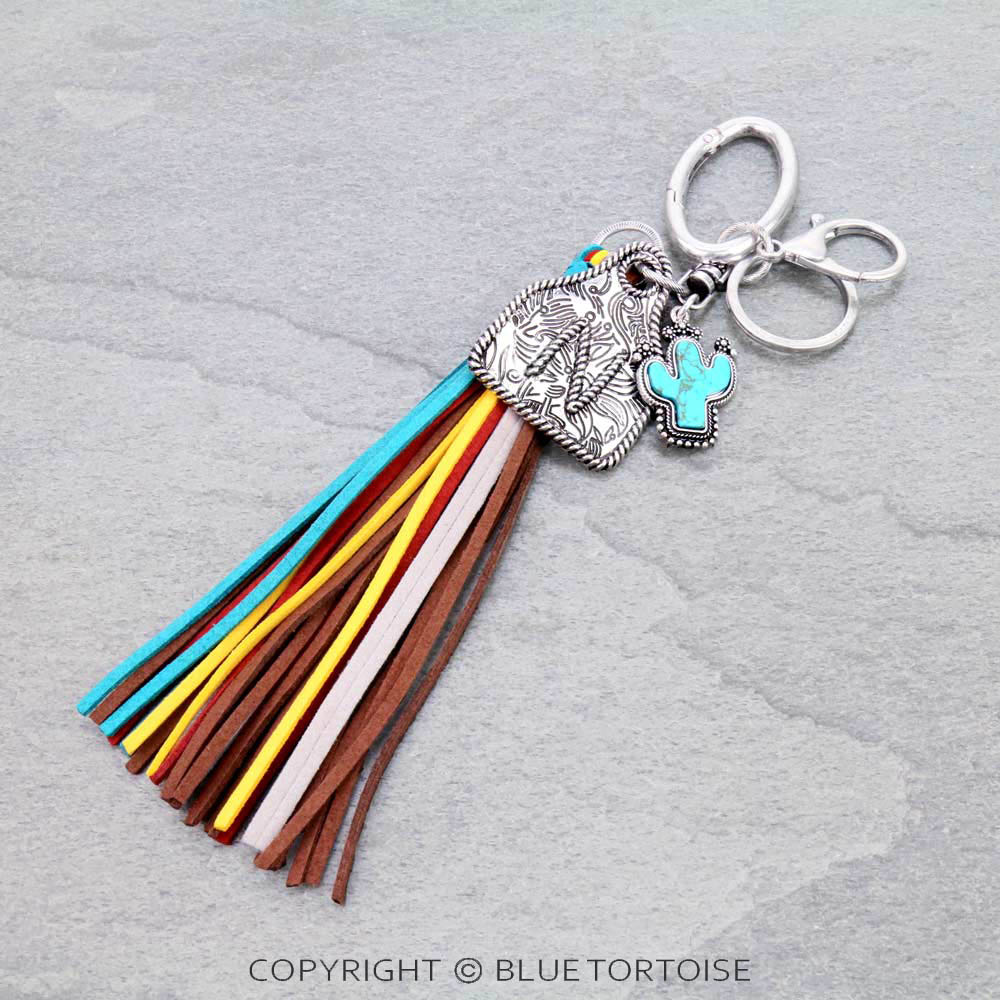 Cow Ear Tag Initial "N" Pendant With Tassel Keychain