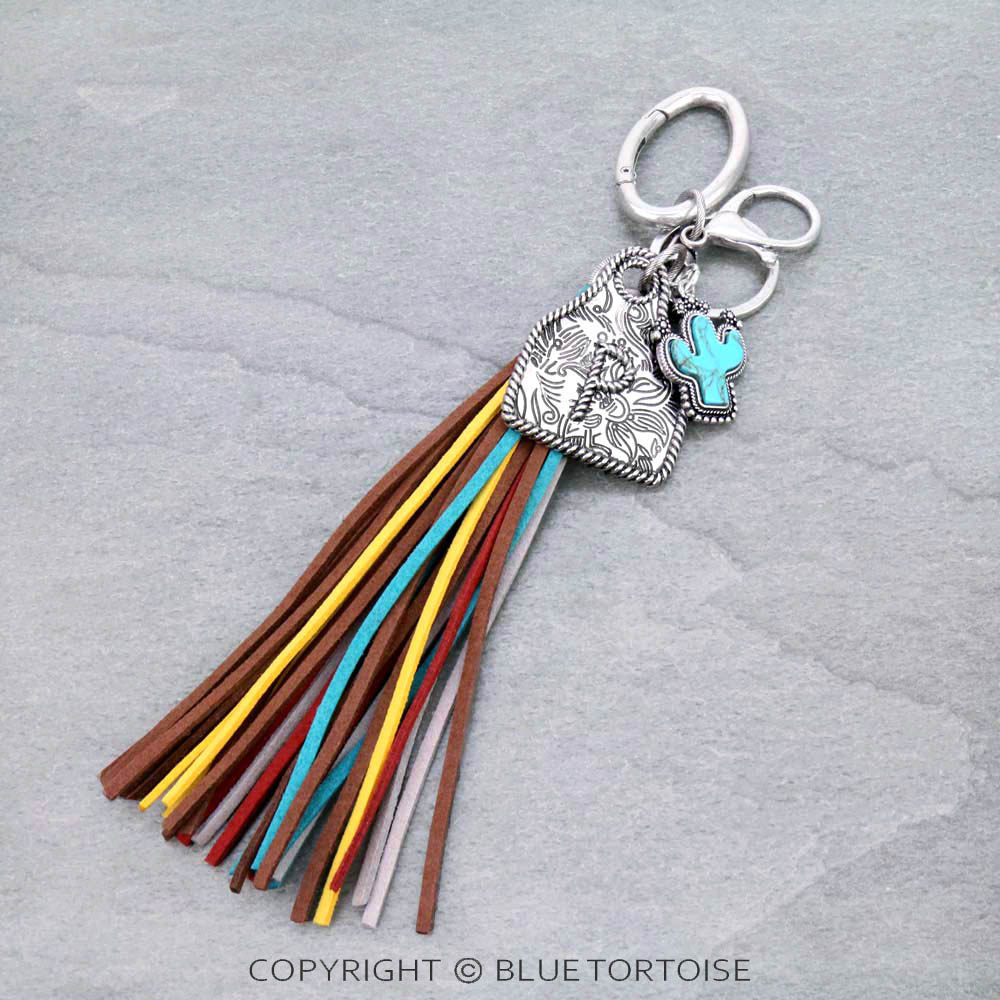 Cow Ear Tag Initial "P" Pendant With Tassel Keychain