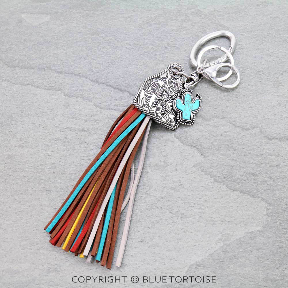 Cow Ear Tag Initial "R" Pendant With Tassel Keychain