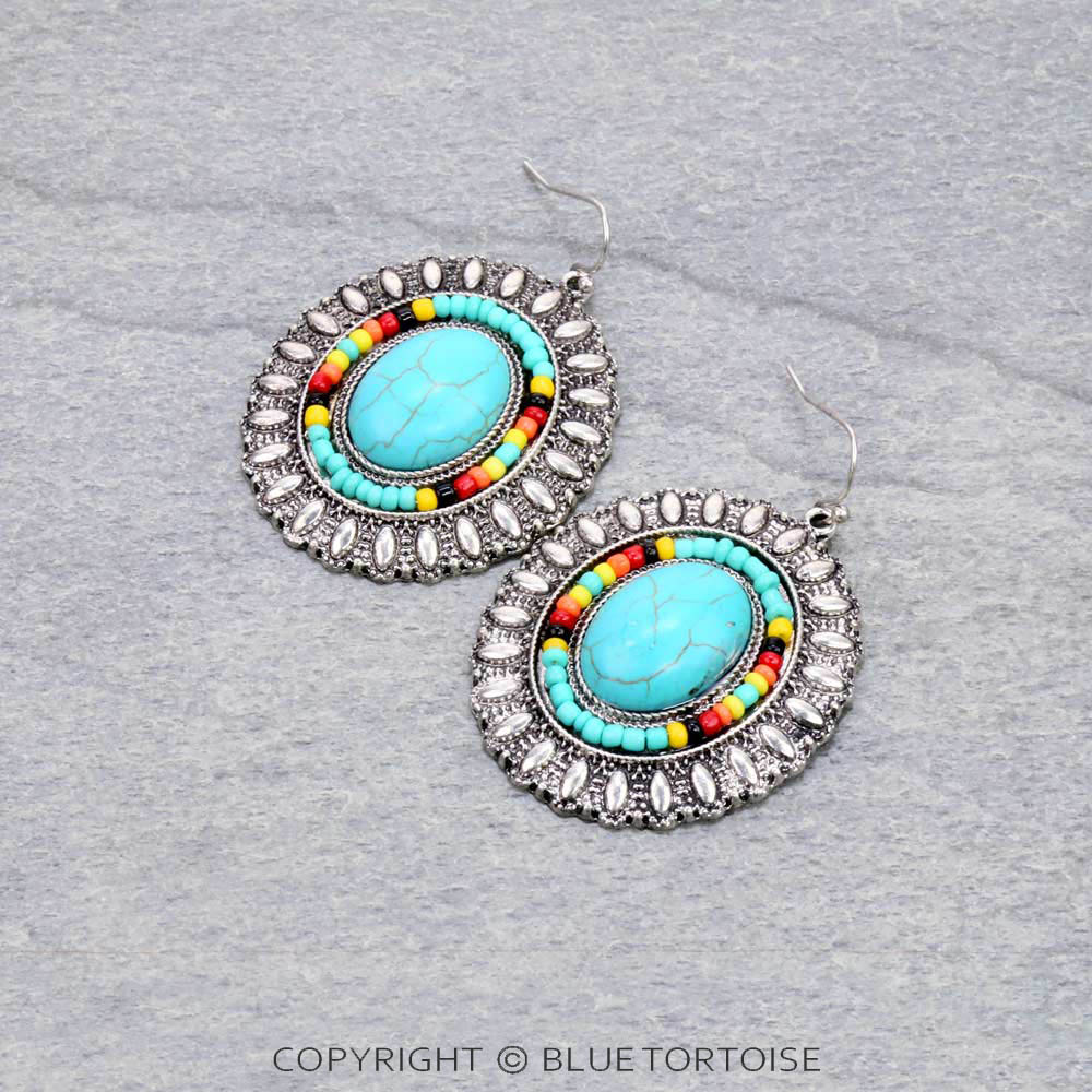 Western Concho Stone Dangle Earrings