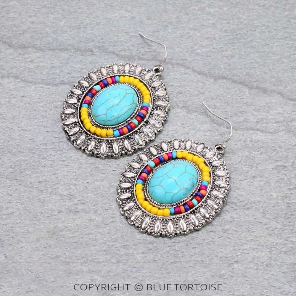 Western Concho Stone Dangle Earrings