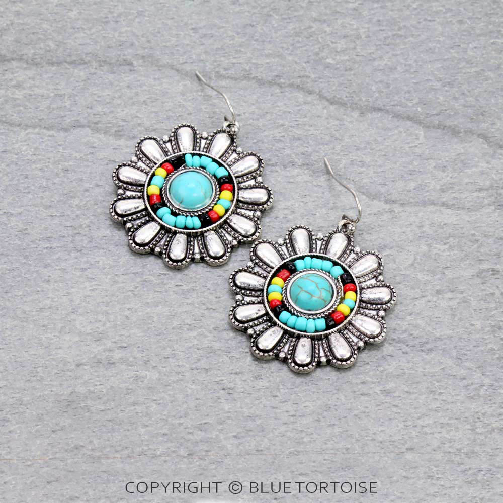 Western Concho Stone Dangle Earrings
