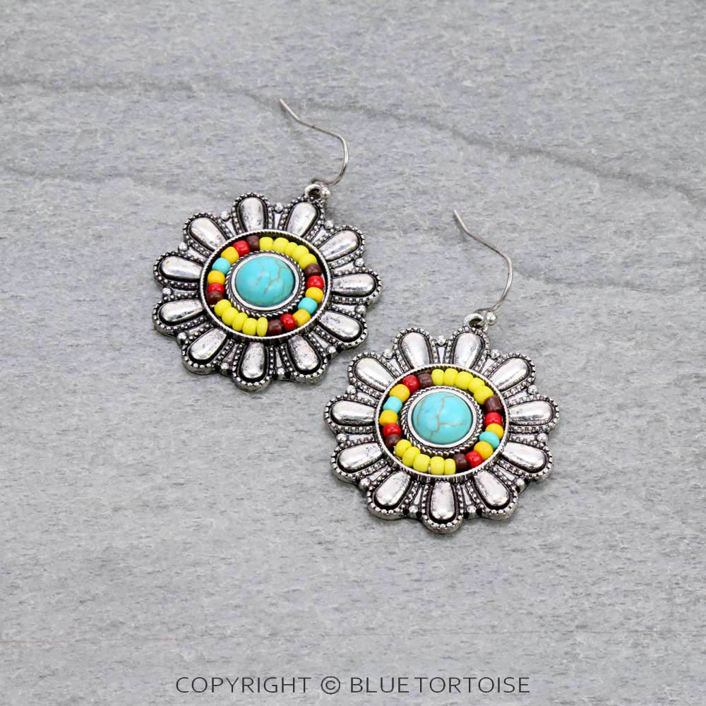 Western Concho Stone Dangle Earrings