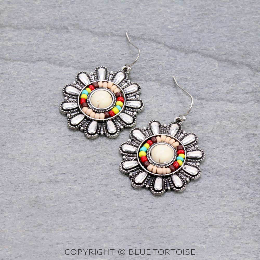 Western Concho Stone Dangle Earrings