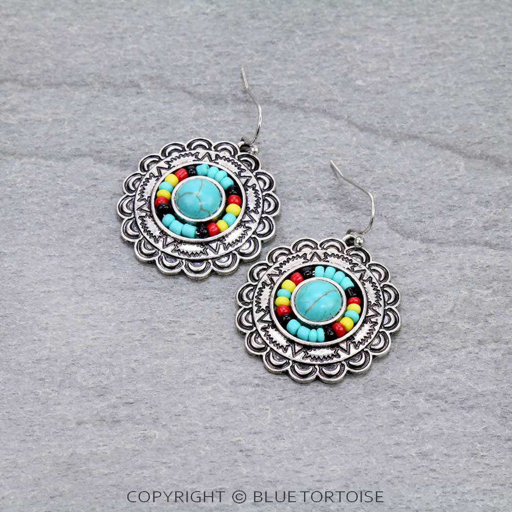 Western Concho Stone Dangle Earrings