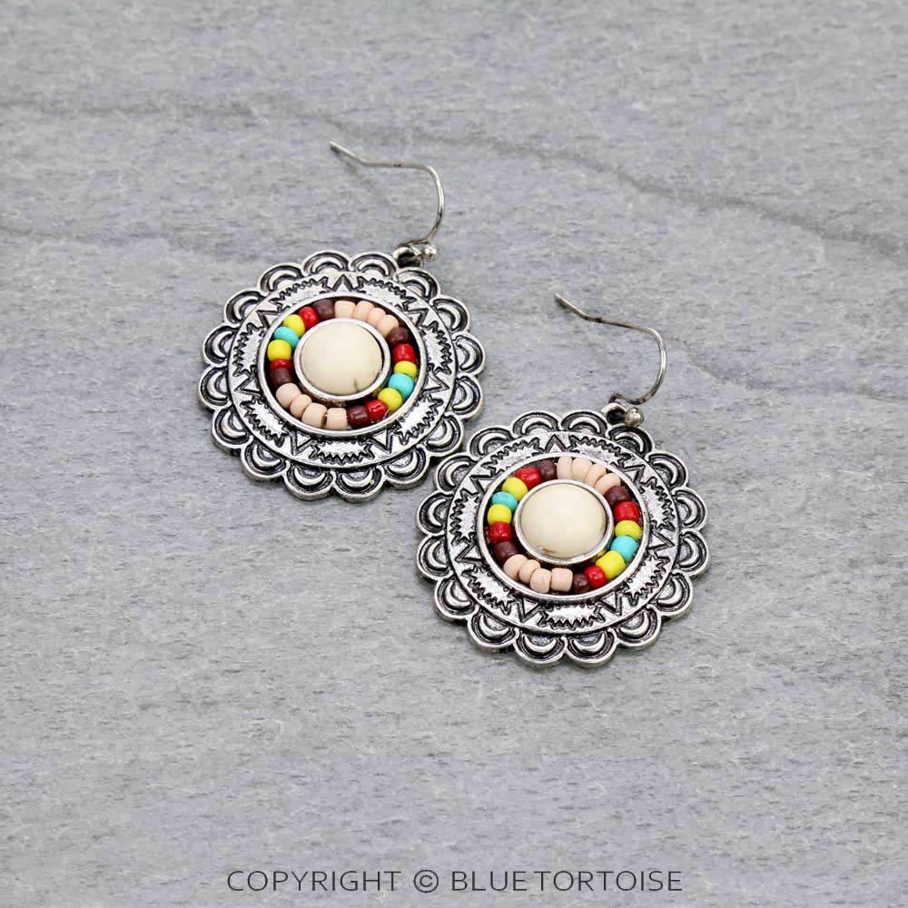 Western Concho Stone Dangle Earrings
