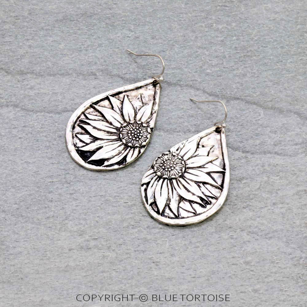 Sunflower Teardrop Dangle Earrings