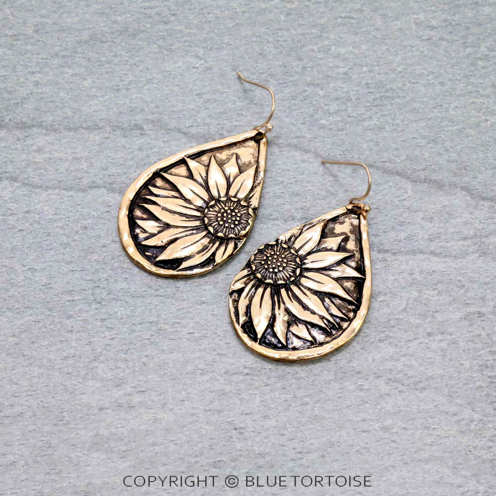 Sunflower Teardrop Dangle Earrings