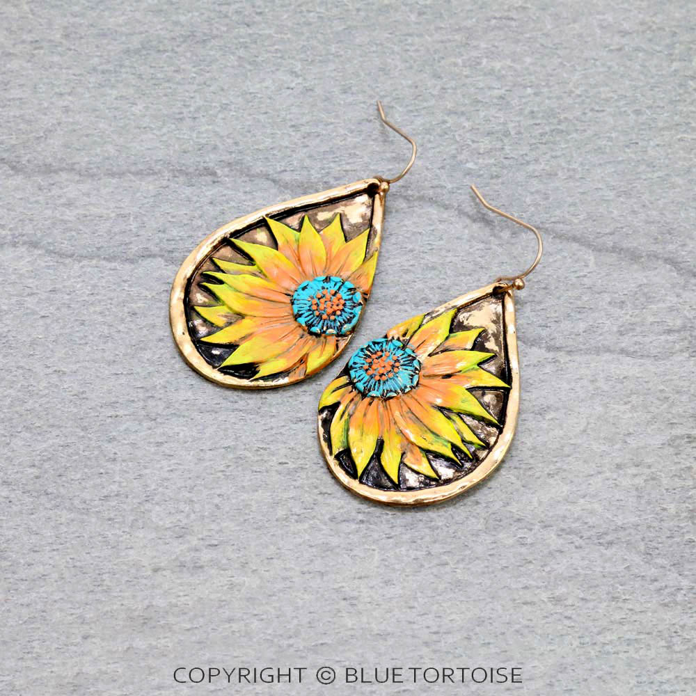 Sunflower Teardrop Dangle Earrings