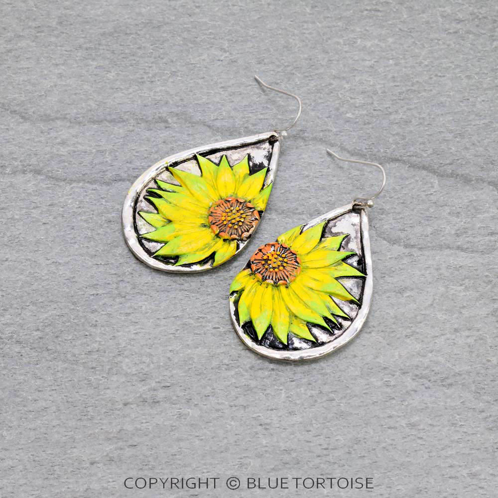 Sunflower Teardrop Dangle Earrings