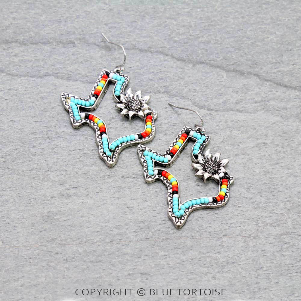 Texas Map with Seed Bead Dangle Earrings