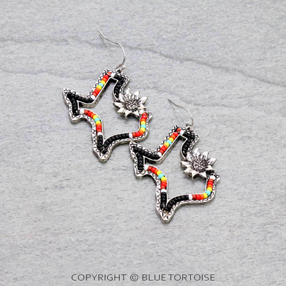 Texas Map with Seed Bead Dangle Earrings