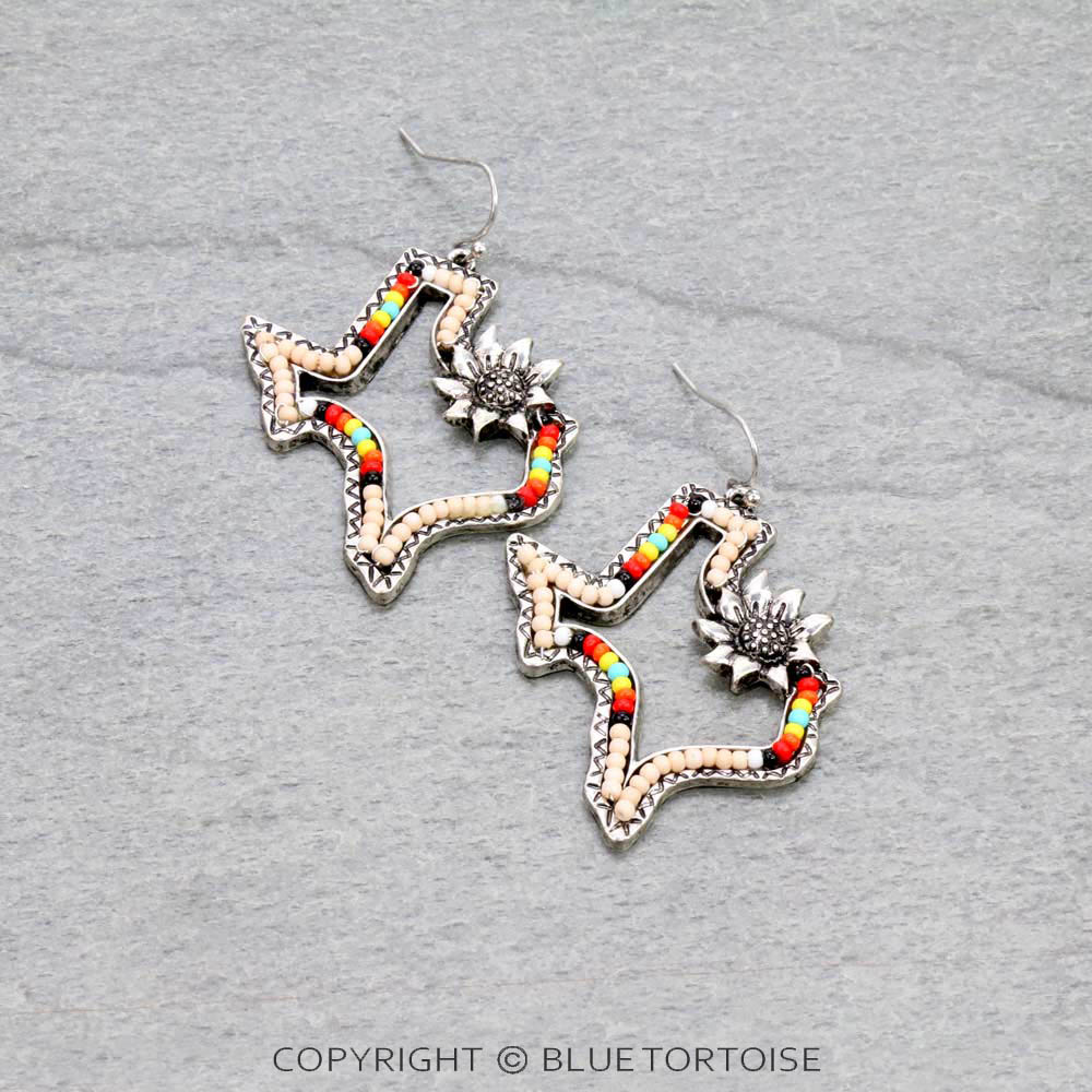Texas Map with Seed Bead Dangle Earrings
