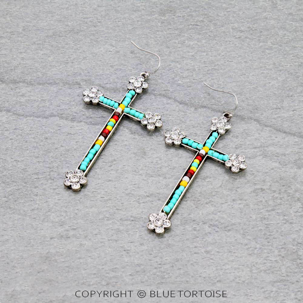 Western Cross with Seed Bead Dangle Earrings