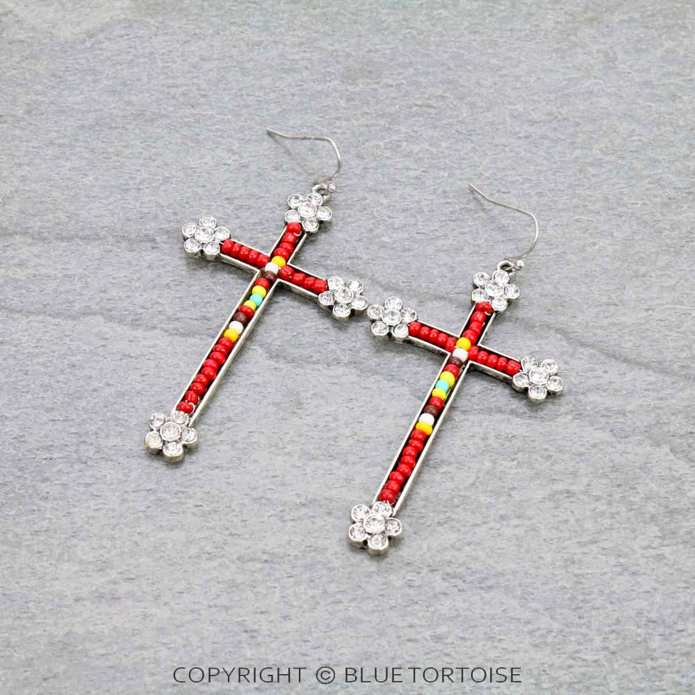 Western Cross with Seed Bead Dangle Earrings