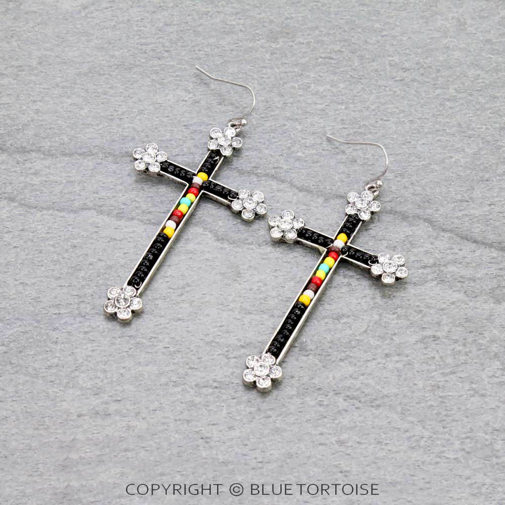 Western Cross with Seed Bead Dangle Earrings