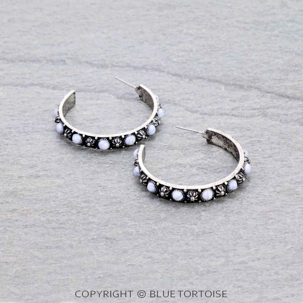 1.5" Western Stone Beaded Hoop Earrings