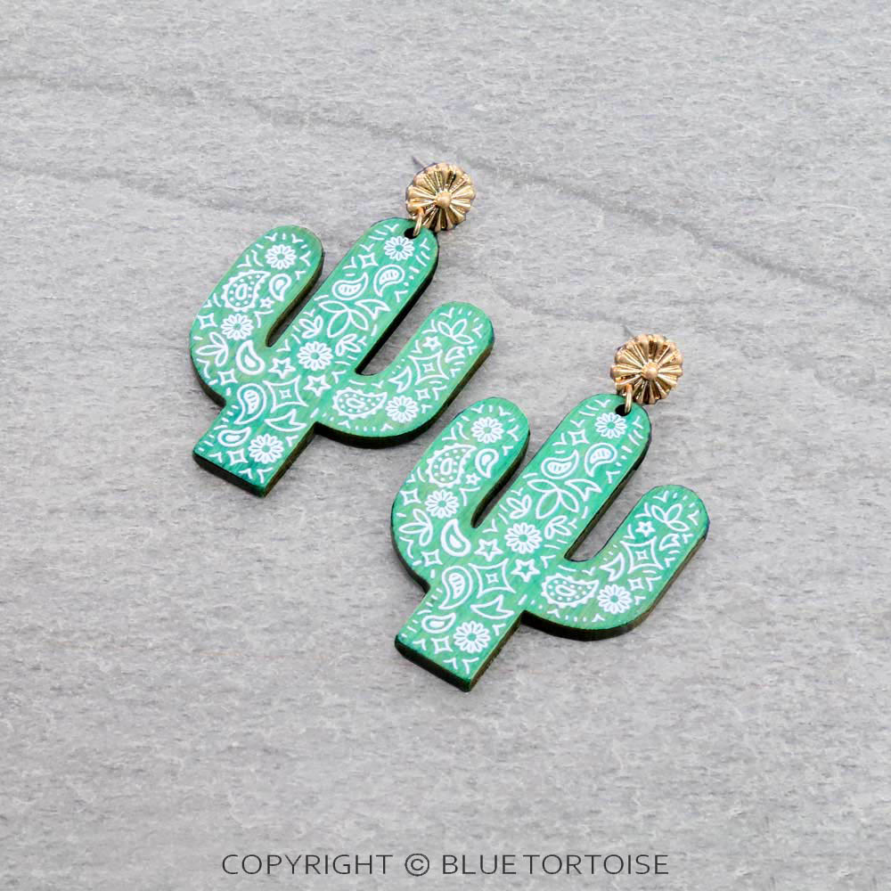2.25" Wooden Cactus Stud Earrings