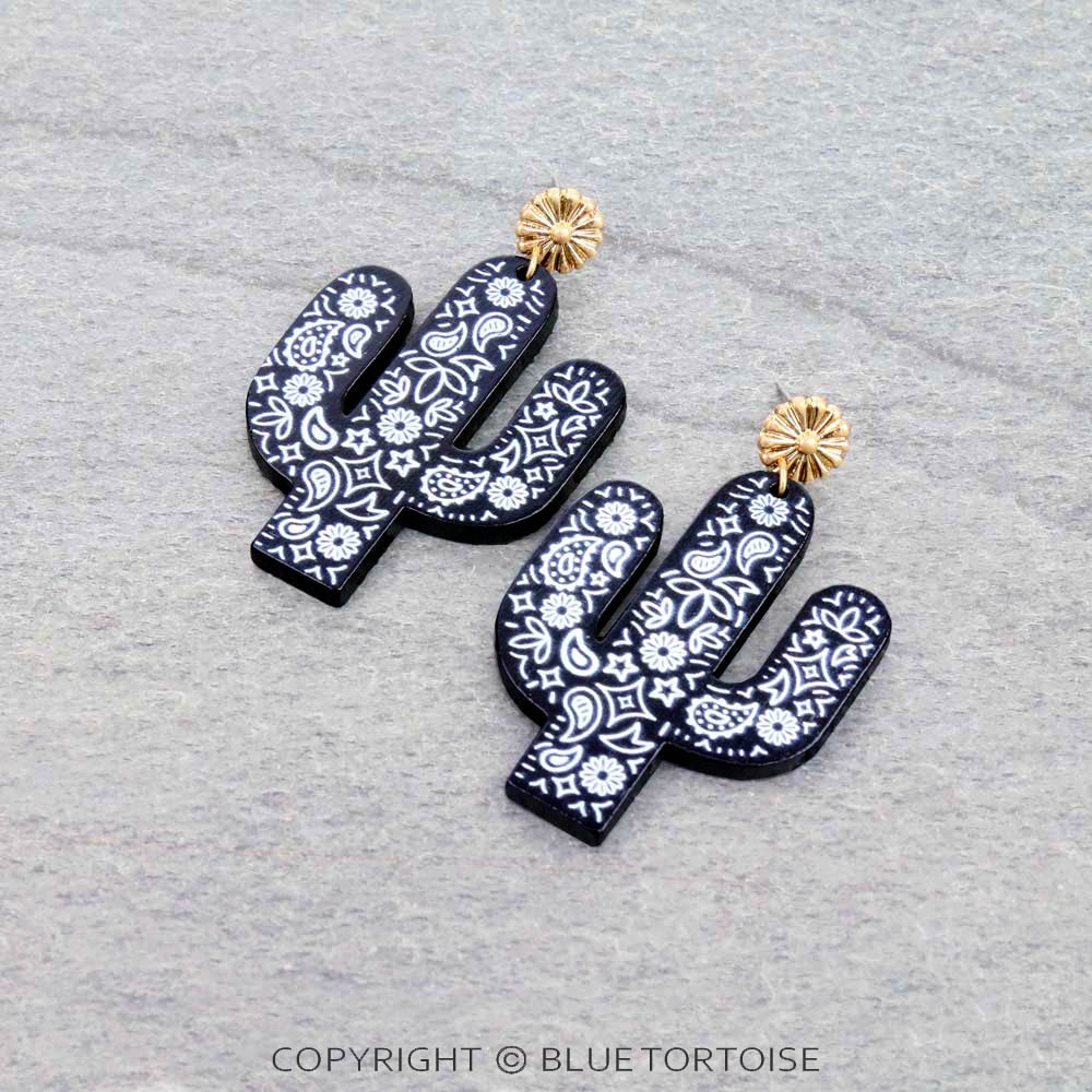 2.25" Wooden Cactus Stud Earrings