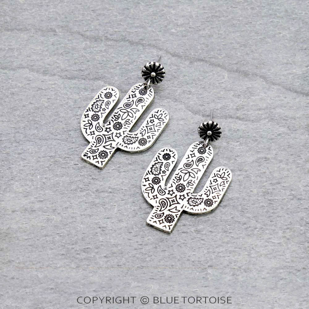 1.75" Western Metal Cactus Stud Earrings